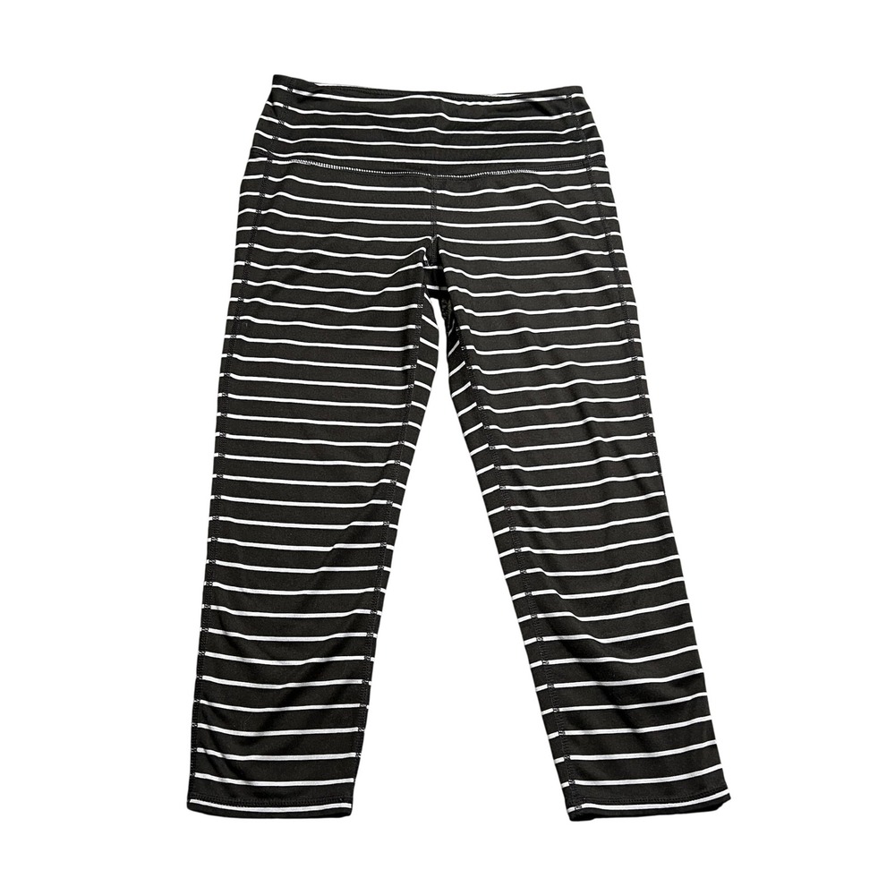 ATHLETA Chaturanga Capri Legging Women's‎ Small Crop Black White Stripes 243139